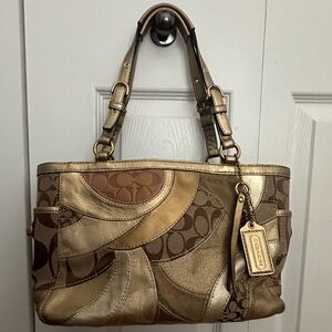 Coach Gold and Brown Patchwork y2k Bag
